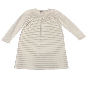 Hanna Andersson Cream & Metallic Gold Stripe Christmas Sweater Dress Girls US 8